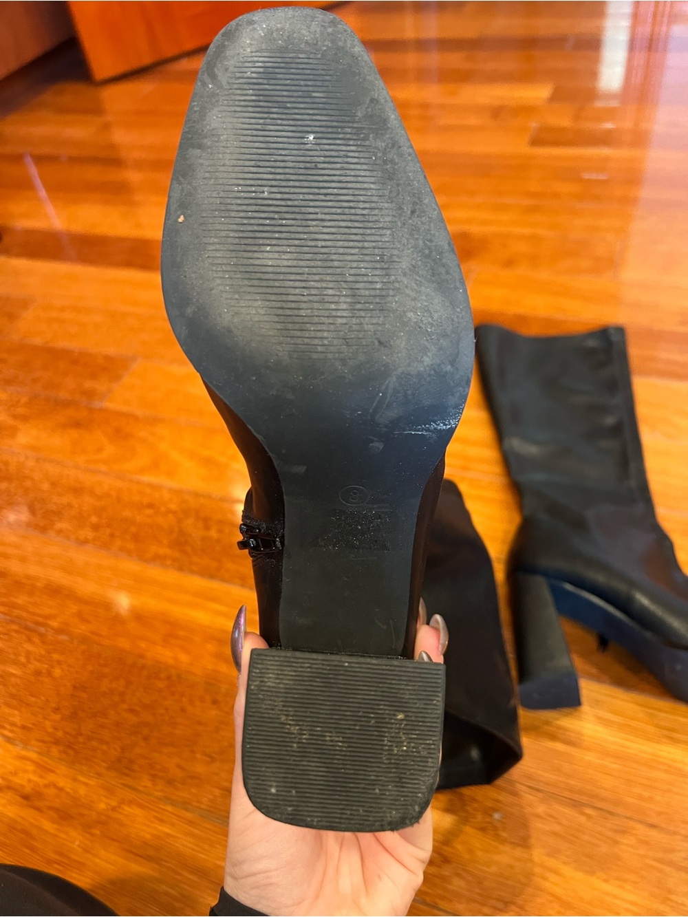 Fashion Nova Black Knee-High Square Toe Block Heel Boots - Picture 6 of 7
